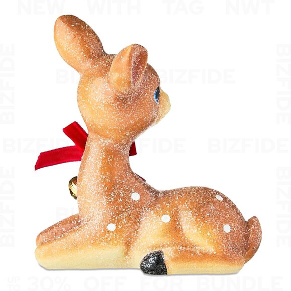 Deer With Red Bow & Bell Christmas Tabletop Decoration, Glittery Finish - Picture 4 of 5